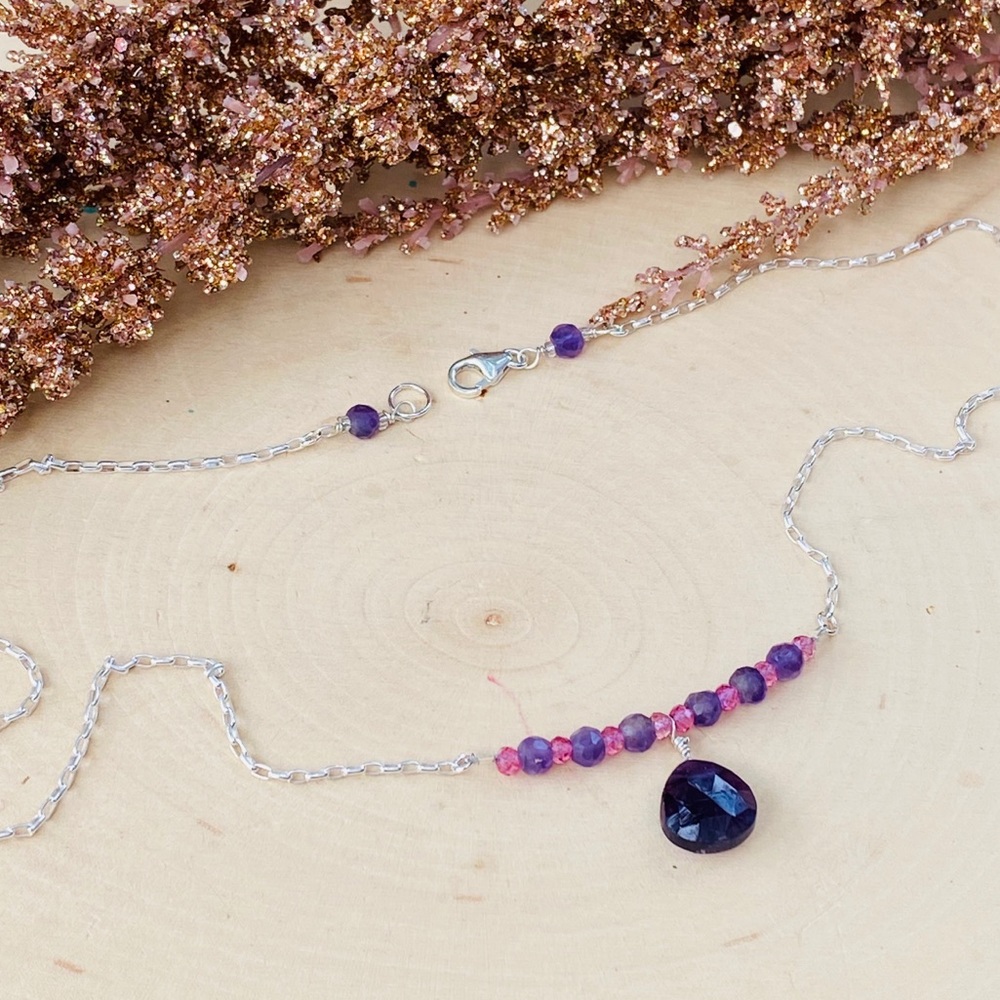 Sapphire and Amethyst Gems Crystals Bar Necklace